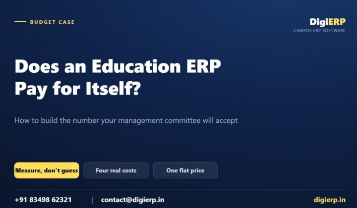 Education ERP return on investment poster with DigiERP contact details