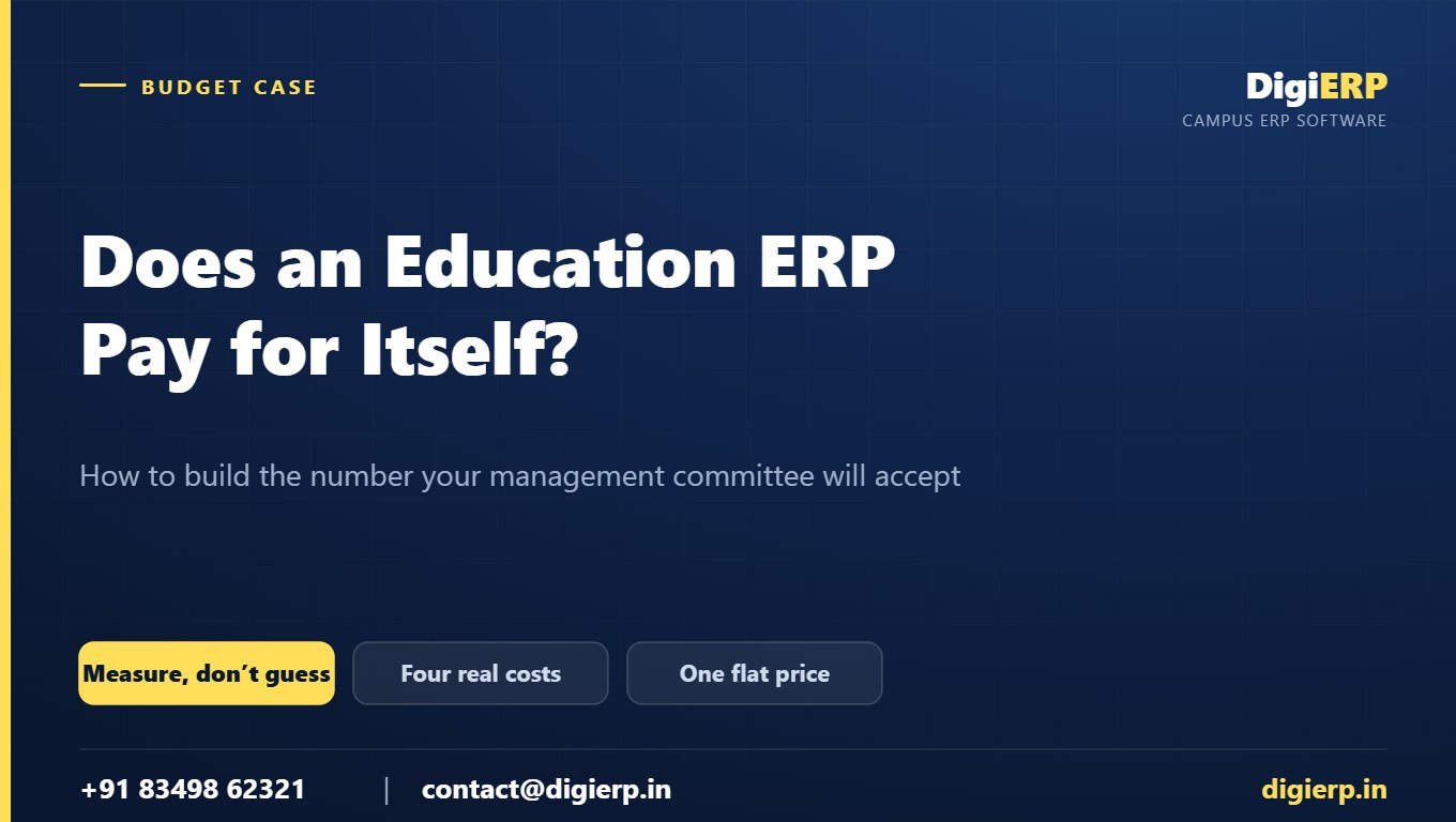 Education ERP return on investment poster with DigiERP contact details
